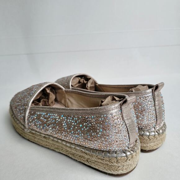 Rhinestone Espadrilles Flats INC Caleyy Size 9 Metallic Tan Sparkle Slip Ons - Picture 5 of 14